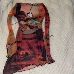 Jaded London abstract print tie front dress